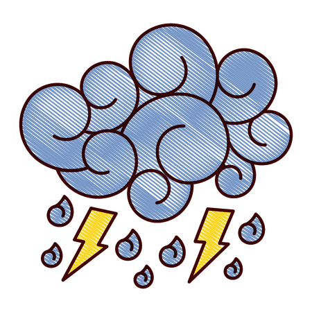 blue cloud lightning raindrops cartoon image vector illustration drawing designのイラスト素材
