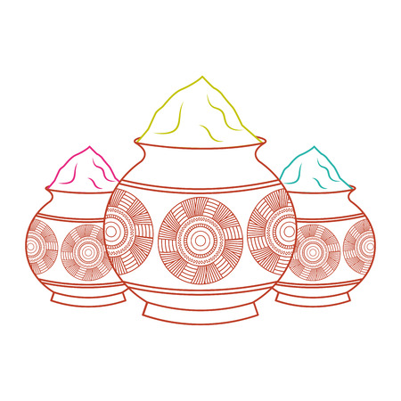 three powder color mud pot and mandala vector illustration line color designのイラスト素材