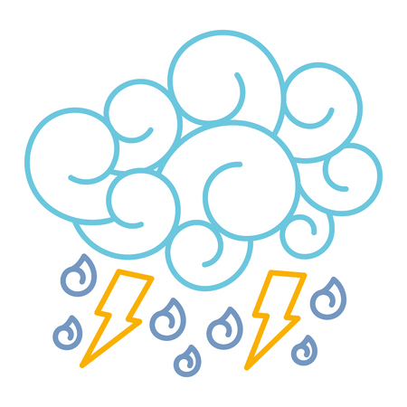 blue cloud lightning raindrops cartoon image vector illustration line color designのイラスト素材
