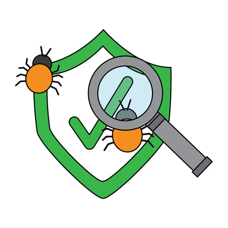 Cyber security magnifying glass search for virus bug protection vector illustrationのイラスト素材