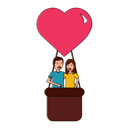couple traveling in air balloon adventure romance vector illustrationのイラスト素材