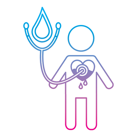 man stethoscope heart blood medical hemophilia vector illustration degraded line color styleの写真素材