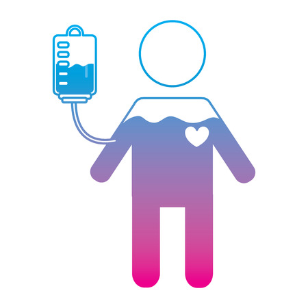 man pictogram full blood bag and heart vector illustration degraded line color styleのイラスト素材