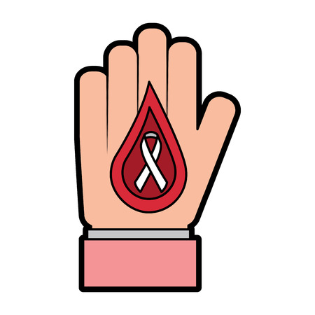 hand with drop blood and ribbon medical vector illustrationのイラスト素材
