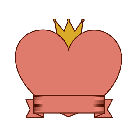 heart love with crown and ribbon vector illustration designのイラスト素材