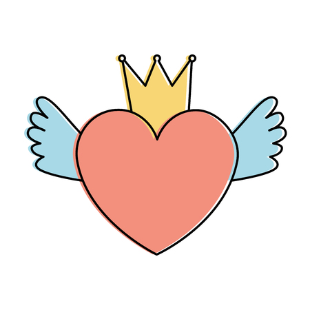 Heart love with crown and wings vector illustration design.のイラスト素材
