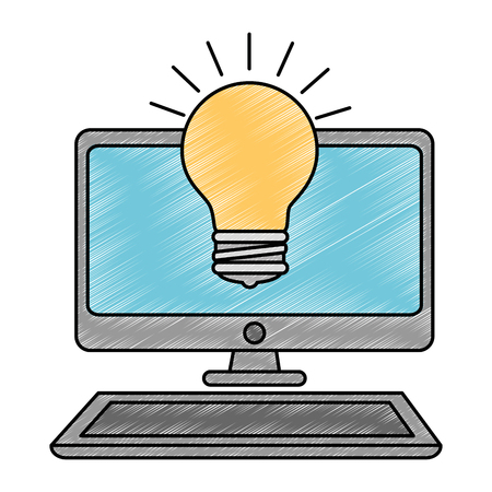 desktop computer with bulb vector illustration designのイラスト素材