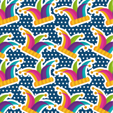 Multicolor jester hat bells dots blue background vector illustrationのイラスト素材