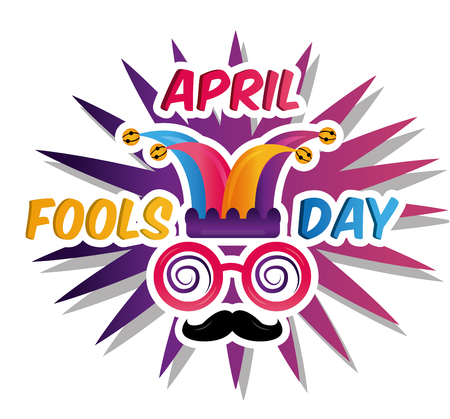 funny glasses nose hat april fools day lettering text for greeting card vector illustrationのイラスト素材