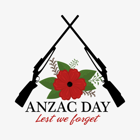 Anzac day poster with red poppy flower and text Lest we forget vector illustration graphic designのイラスト素材