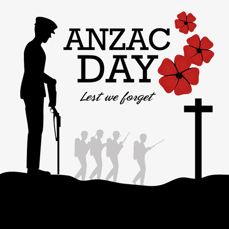 Anzac day poster with soldier standing guard vector illustration graphic design.のイラスト素材