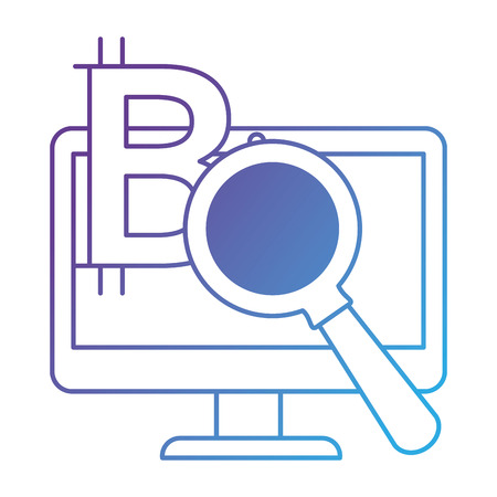 Monitor computer with magnifying glass and bitcoin symbol vector illustration design.のイラスト素材