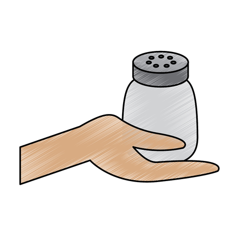 hand holding salt shaker condiment mineral vector illustration drawing designのイラスト素材
