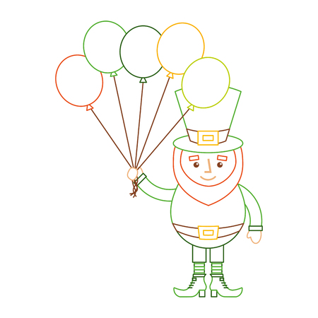 leprechaun character holding bunch of balloons celebration vector illustration line color designのイラスト素材