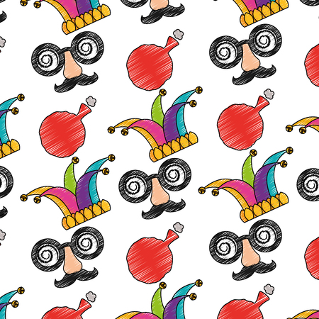 april fools mask jester hat and whoopee cushion background vector illustrationのイラスト素材