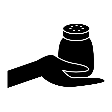 hand holding salt shaker condiment mineral vector illustration black designのイラスト素材