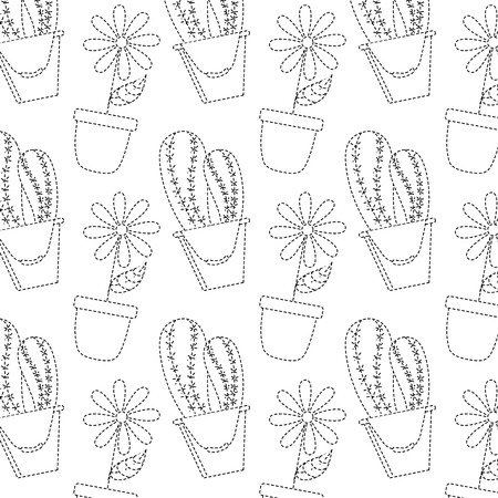 decorative potted flower and cactus plant wallpaper vector illustrationのイラスト素材