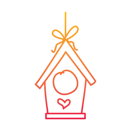 wooden bird house hanging of a rope vector illustration degraded line color designの写真素材