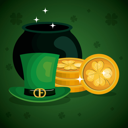 A leprechaunâs hat with gold coins illustration for Saint Patrickâs day celebration.のイラスト素材