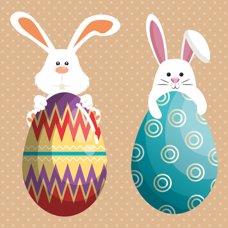 rabbit with eggs painted easter celebration vector illustration designのイラスト素材