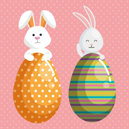 rabbit with eggs painted easter celebration vector illustration designのイラスト素材