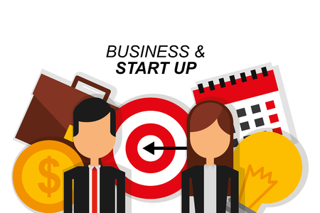 couple business and start up target suitcase money calendar vector illustrationのイラスト素材