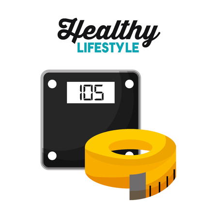 sport weight scale and tape measure healthy lifestyle vector illustrationのイラスト素材