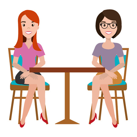 women seat in cafeteria table vector illustration designのイラスト素材