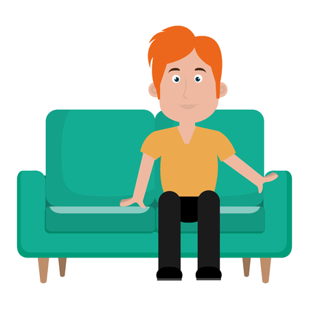 Man Working At Home On The Couch Vector Cartoon Comic