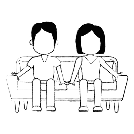 Couple sitting on the couchのイラスト素材