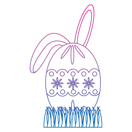 easter egg with rabbit ears on grass vector illustration color line gradientのイラスト素材