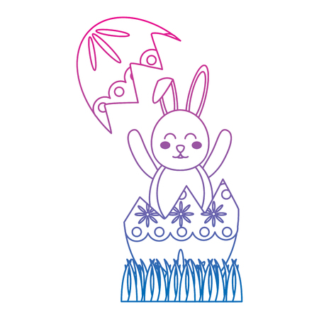 easter bunny celebrate in the broken egg decoration vector illustration color line gradientのイラスト素材