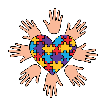 puzzle heart hands support autism awareness vector illustrationのイラスト素材