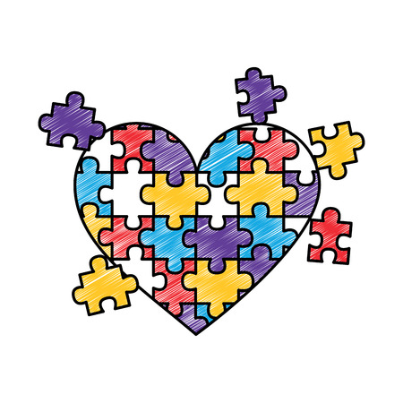 jigsaw puzzle heart pieces connect solution vector illustration drawing color designのイラスト素材