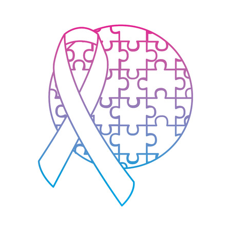 puzzle pieces with awareness ribbon  icon image vector illustration design  blue to purple lineのイラスト素材