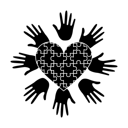 puzzle pieces heart love with hand  icon image vector illustration design  black and whiteのイラスト素材