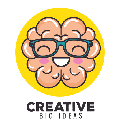 creative big idea set icons with brain head wearing glasses, vector illustration designのイラスト素材
