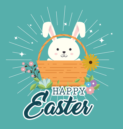 cute rabbit happy easter celebration vector illustration designのイラスト素材
