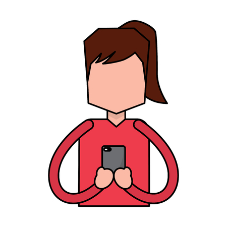 portrait woman chatting with smartphone vector illustrationのイラスト素材