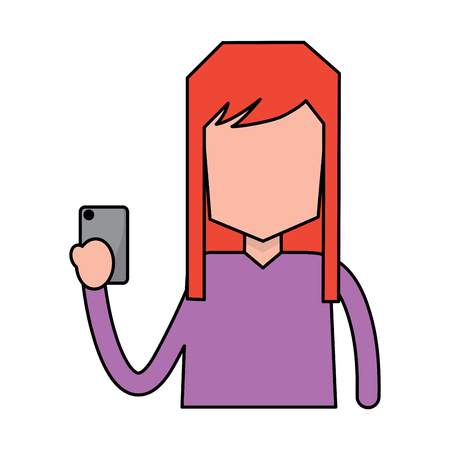 Portrait woman holding smartphone using technology vector illustrationのイラスト素材