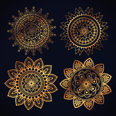 Boho style golden mandala set icons vector illustration designのイラスト素材