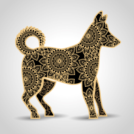 Dog mandala boho style vector illustration design.のイラスト素材