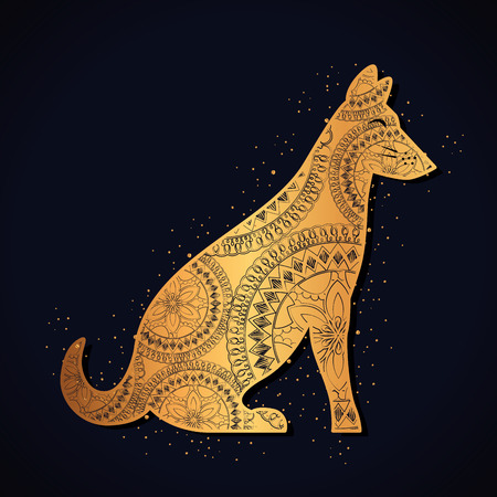 Dog mandala boho style vector illustration design.のイラスト素材