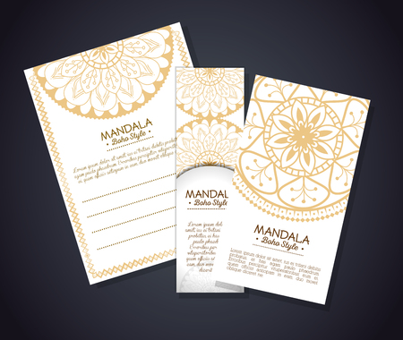 Golden mandala boho style flyers vector illustration design.のイラスト素材