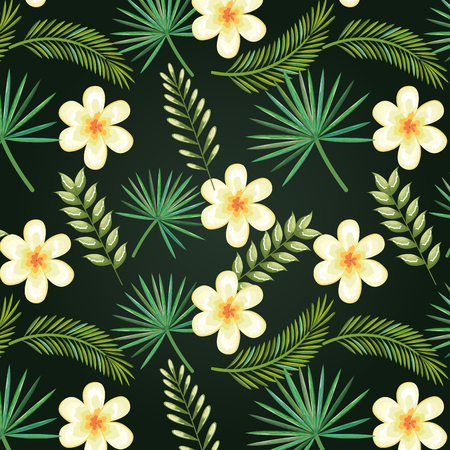 tropical and exotic  flowers and leaves vector illustration designのイラスト素材