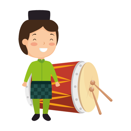 muslim boy with hat and drum vector illustration designのイラスト素材
