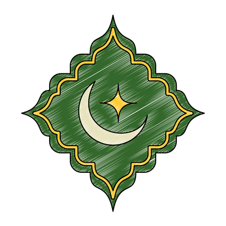 Green rhombus frame with moon and star icon.のイラスト素材