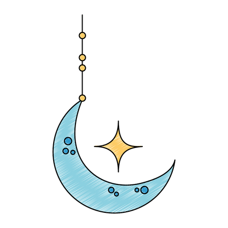Colored blue moon and stars hanging decorationのイラスト素材