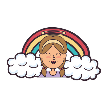 Little girl angel with rainbow vector illustration designのイラスト素材