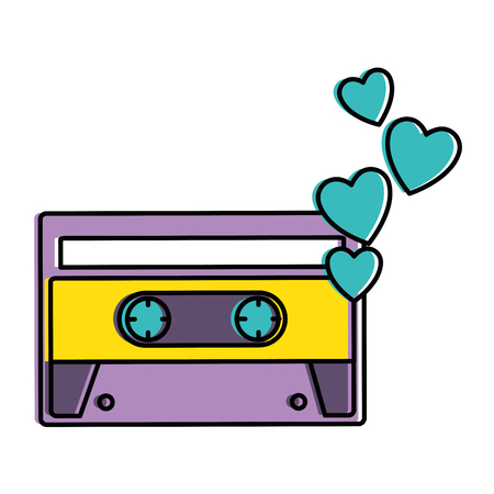 Retro cassette with hearts sticker icon vector illustration designのイラスト素材